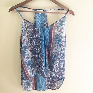 LILY WHITE Mosaic Paisley Sheer Faux Wrap Blouse